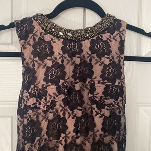 Gorgeous Diesel lace pink black dress beaded neckline buckle sides size small